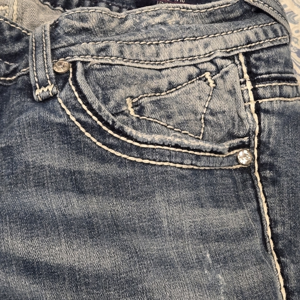 Y2K VIGOSS The Dublin Capri Jeans 9/10 Blue Embellished Rhinestone Bling Denim - Picture 5 of 16